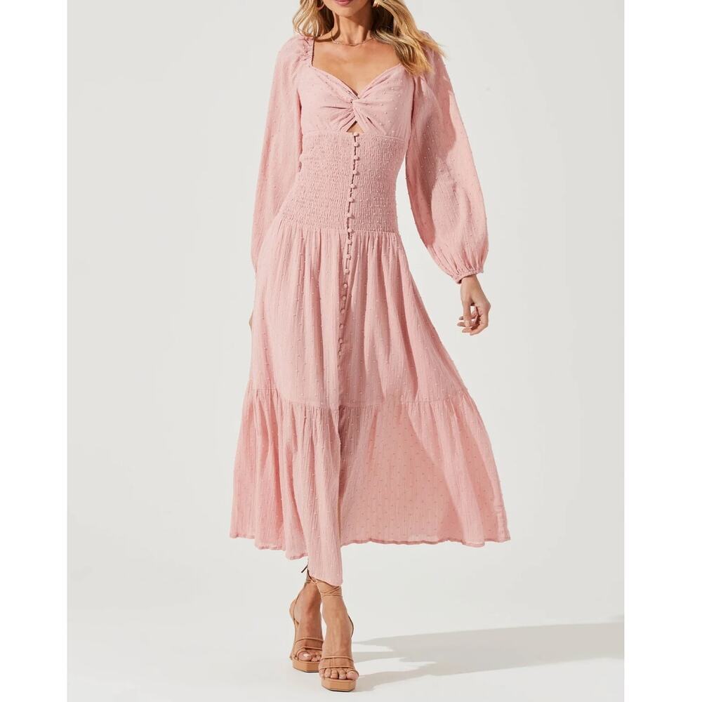 New ASTR The Label Long Sleeve Twist Bust Midi Dress in Soft Pink Women's Size M